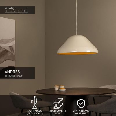Lucide ANDRES - Pendant light - Ø 56 cm - 1xE27 - Cream - Vibes